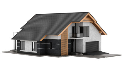 3d render contemporary home with transparent background