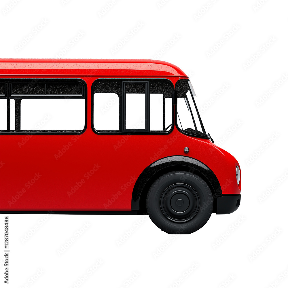 Poster side view of a classic red retro bus on a transparent background