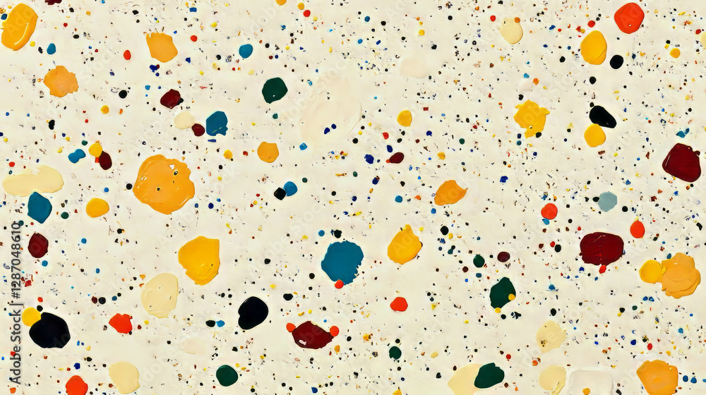 Poster speckled paint texture on mdf surface with varied color dots for creative design