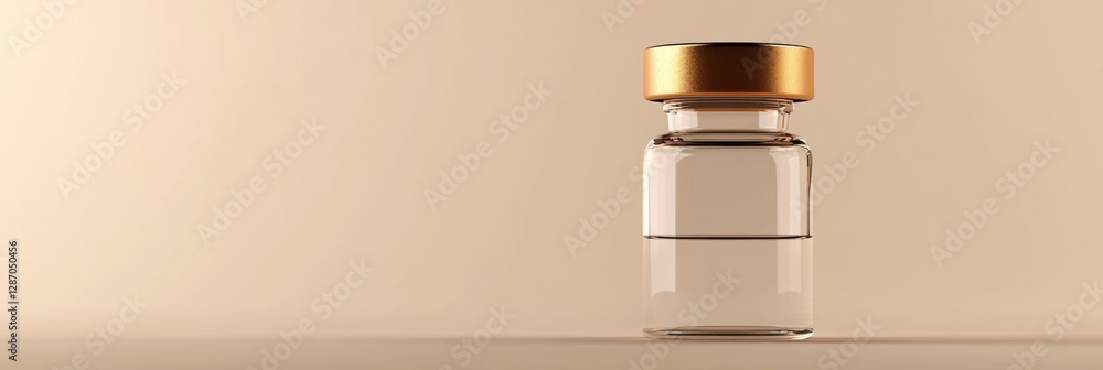 Poster elegant glass bottle with golden cap showcased against a soft beige background highlighting its desi
