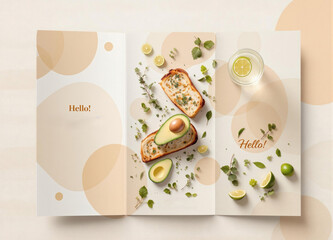 Breakfast Trifold Brochure Design: Toast, Avocado, and Greens