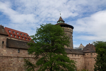 Nuremberg Castle, fortress and roofs, bavarian old brick buildings, Germany