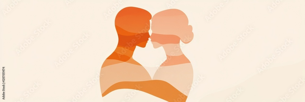 Aufkleber minimalist illustration of two people embracing in a warm and subtle color palette showcasing connec