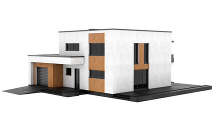 3d render contemporary villa with transparent background