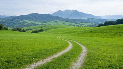 Serene Countryside Road Winding Through Lush Hills