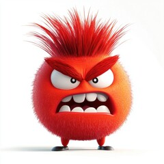 Fototapeta premium N angry red-faced emoji with gritted teeth and spiky hair standing up isolated on white background