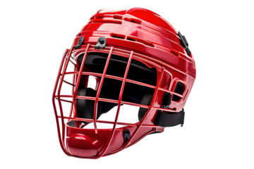 Isolated Red Hockey Helmet on White Background