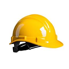 Fototapeta premium Yellow construction hard hat with black strap isolated on transparent background