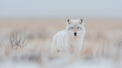 Fototapeta premium Arctic Wolf in Winter Meadow