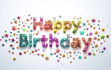 Of Happy Birthday made of glowing stars forming letters isolated on white background