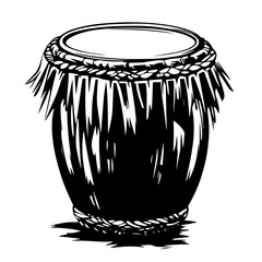 detailed black and white vector of ethnic drum, hand-drawn tribal percussion instrument