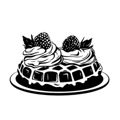 waffle with cream and strawberries vector