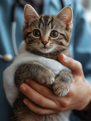 Adorable tabby kitten with striped fur, cute and cuddly, perfect for pet lovers