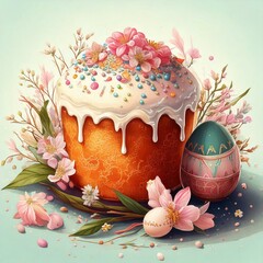easter cake and easter eggs