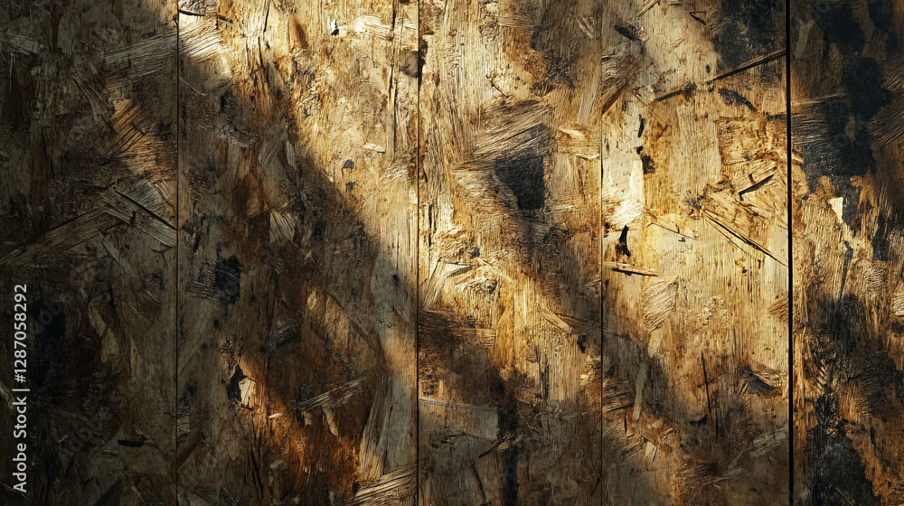 Poster rustic osb texture with dark stain and deep shadows for design and decoration