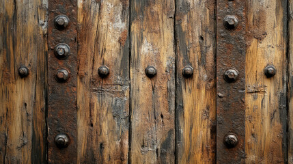 Fototapeta premium Rustic wooden texture with embedded metal screws for industrial design