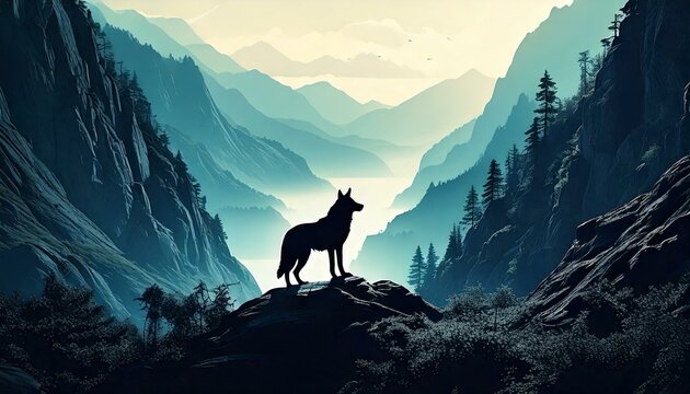 Generated image : silhouette de loup dans la montagne