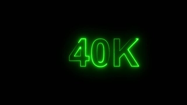Glowing neon line with 40k Ultra HD video technology icon isolated on black background 40K subscribers modern animation banner design