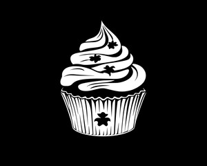 Elegant Black and White Cupcake Illustration