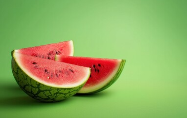 Sliced watermelon on a fresh green 3D background minimalistic mockup with space for text