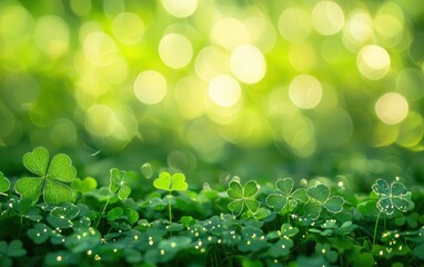 Fototapeta premium Soft blurred green bokeh with sparkles for Saint Patricks Day