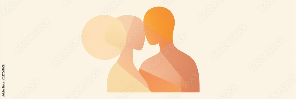 Poster two people embracing in a minimalist illustration conveying warmth and connection in a peaceful sett