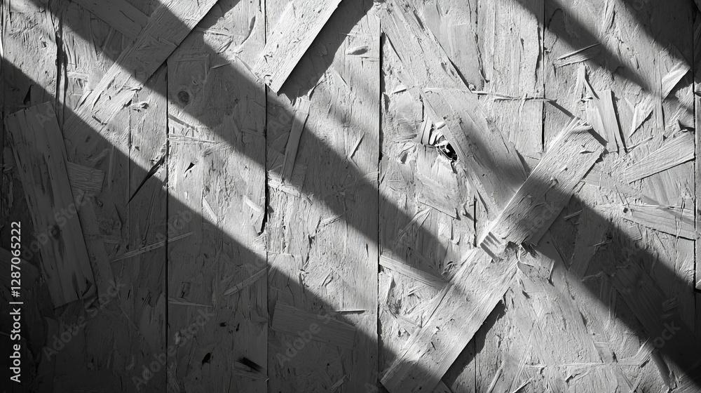 Poster abstract composition of osb texture with uneven strands and varied shades highlighted by shadows