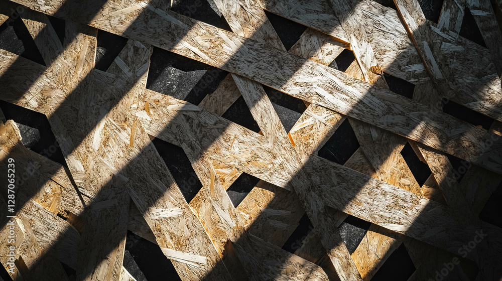 Poster abstract composition of osb texture with shadows and uneven strands