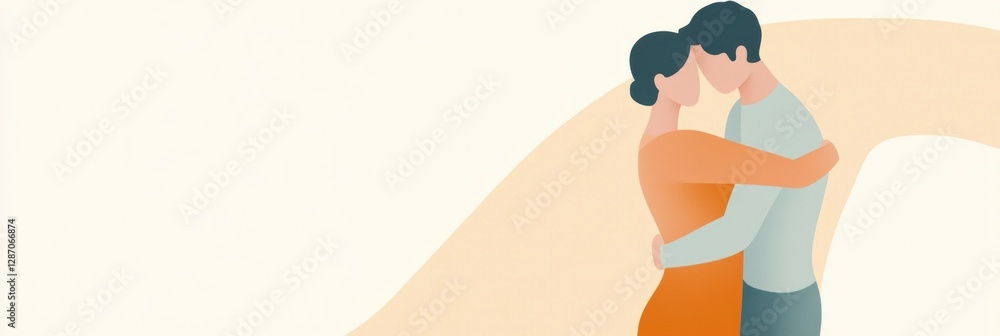 Poster Minimalist illustration of two individuals embracing each other in a warm and inviting environment. Generative AI
