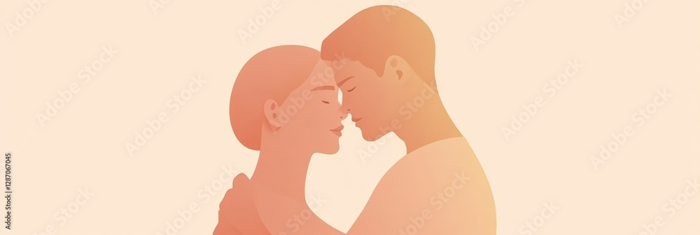 Poster minimalist illustration capturing the warmth of two people sharing a heartfelt hug in a soft, serene