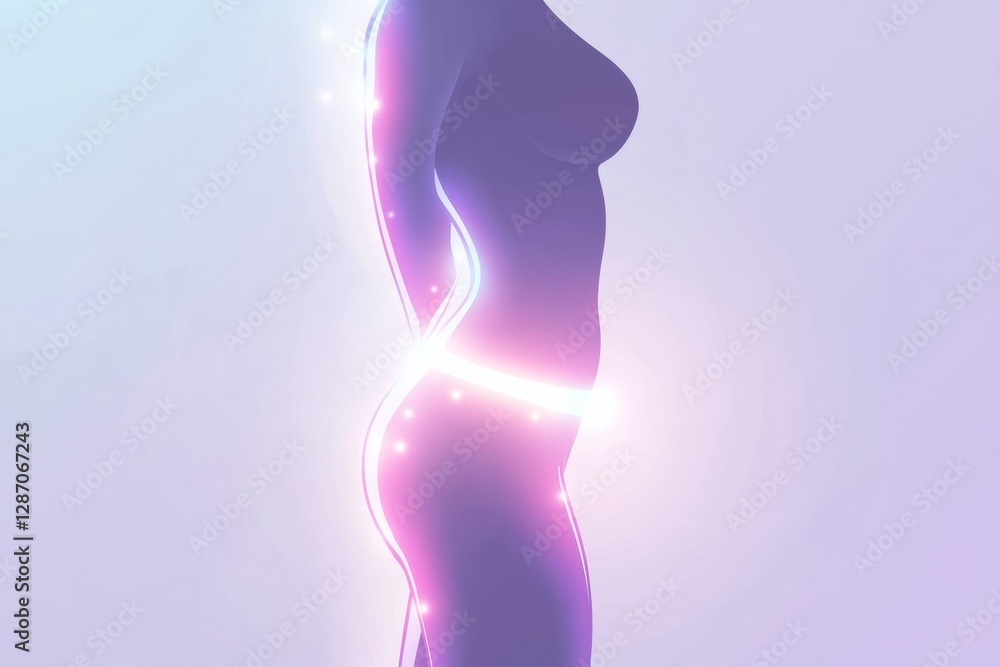 Poster sleek silhouette featuring illuminated waistline in a minimalist artistic representation. generative