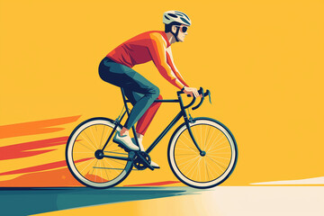 Obraz premium cyclist on a bicycle Illustration photo with yellow background