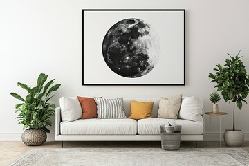 Moon art print on wall in modern living room