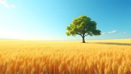 A vast, serene agricultural landscape featuring an expansive golden wheat field.