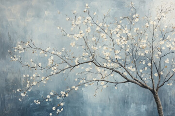 hand painted wallpaper of tree and clouds 
