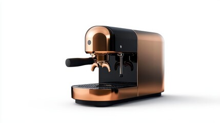 This artistic image showcases a uniquely designed copper and black espresso machine, emphasizing modern aesthetics and high-quality coffee experience in home settings.