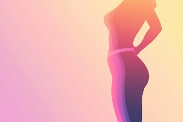 Minimalist illustration depicting a slim female silhouette with a highlighted waistline, showcasing elegance and grace in soft colors. Generative AI
