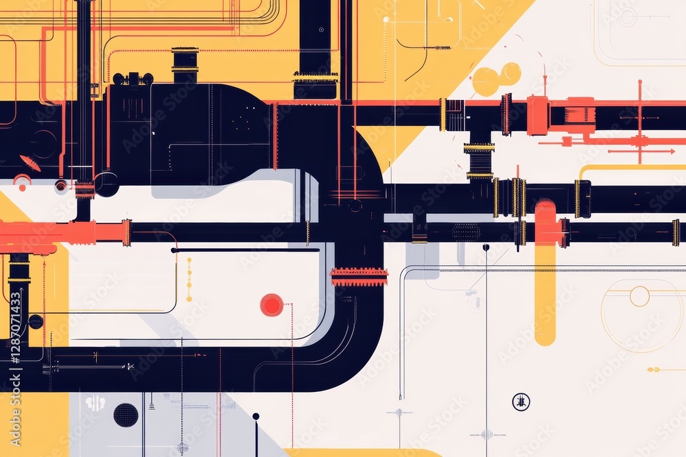 Aufkleber Gas pipeline flow infographic displaying minimalist design with intricate layout and bold colors representing energy distribution. Generative AI
