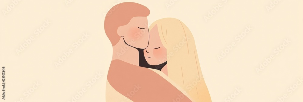Poster illustration of two people embracing in a warm moment expressing love and connection. generative ai