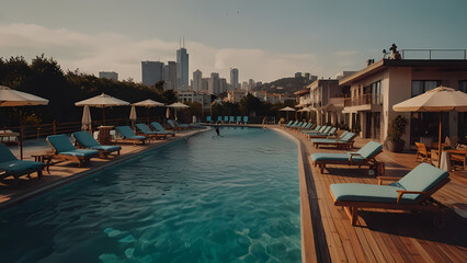 Fototapeta premium Flat Design Cozy Resort with Poolside View
