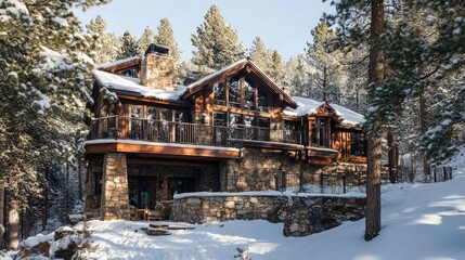 Luxury Mountain Cabin in Snowy Forest: A Winter Wonderland Escape