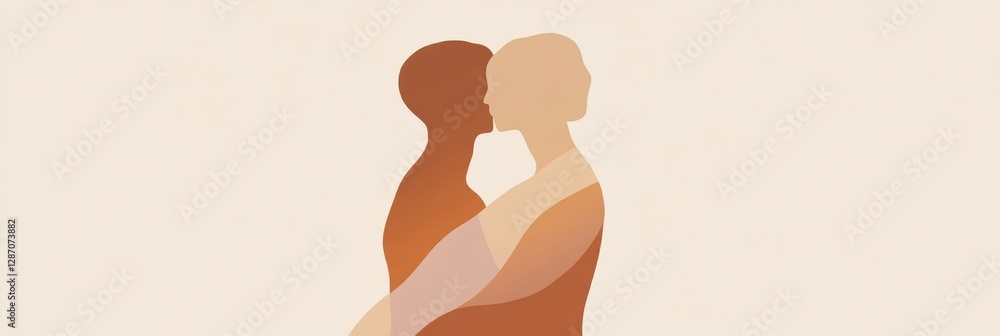 Aufkleber two individuals embrace in a minimalist style illustrating connection and warmth in a peaceful momen