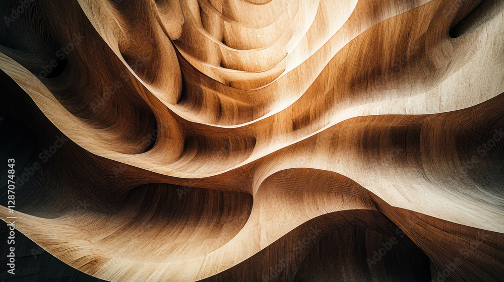 Aufkleber abstract curved wooden texture with light and shadow patterns
