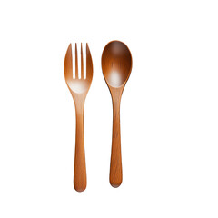 Elegant bamboo spoon and fork on a transparent background