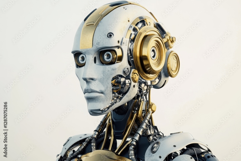 Poster futuristic humanoid robot with intricate design showcases advanced technology