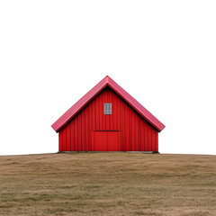 Obraz premium Vibrant red barn on a grassy field with transparent background