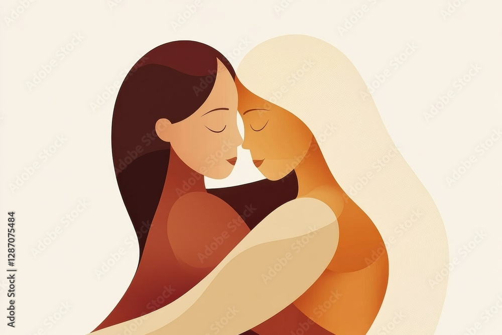 Poster embracing moments of connection between two individuals in a warm minimalist setting. generative ai