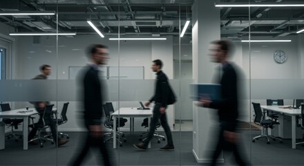 Dynamic Workplace, Blurred Motion and Reflections in a Modern Office Setting