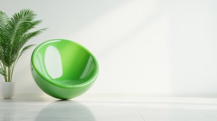 A stylish green chair accentuates a bright, open space filled with minimal decor, perfect for showcasing modern living with an emphasis on comfort and clean aesthetics.