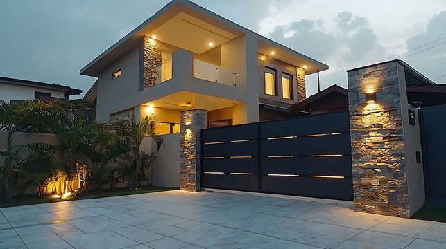 Design an aluminum, modern, minimalist gate with LED lights on the fence, the height which is about one meter and two feet. 